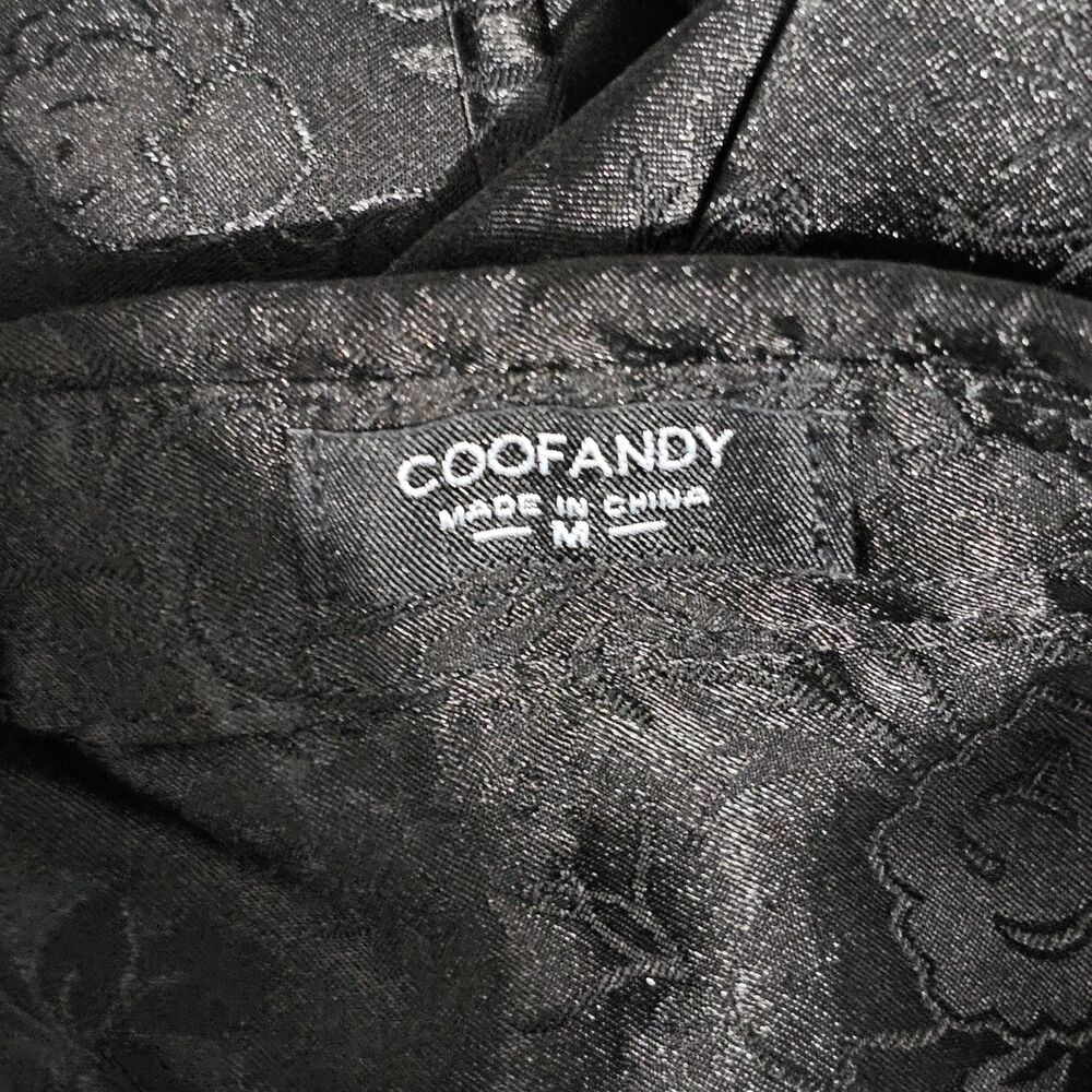 Coofandy - Shirt Satin Long Sleeve Rose Floral Button Up - Size M - Black - Picture 6 of 7